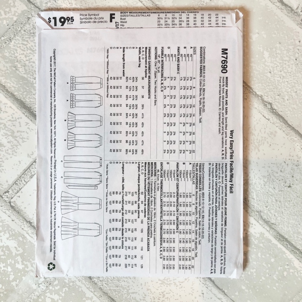 McCall’s M7690 Misses' Flared Pants Sewing Pattern | Upcycle & DIY Jeans | - Picture 2 of 2